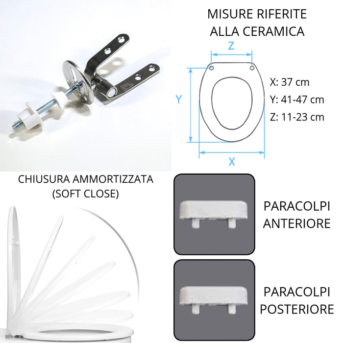 Sedile copriwater in resina poliestere colata bianco lucido con cerniere rallentate dedicato per vaso modello Full 56 marca Azzurra