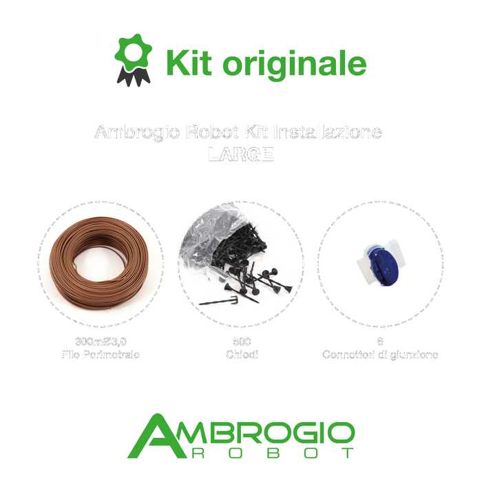 Kit di installazione L composto da 300mt filo da 3mm, 500 chiodi ferma filo e 6 connettori di giunzione per installazione Ambrogio robot ZCS