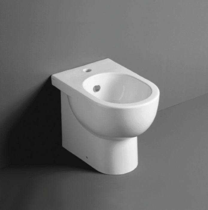 Set sanitari filomuro bianco E-Line Simas composto da WC+Bidet+Sedile