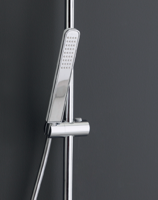 Colonna doccia in acciaio lucido e bianco ad altezza regolabile con soffione quadrato modello X1