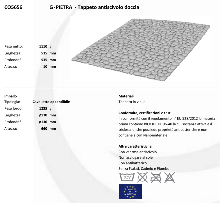 Tappetino antiscivolo per doccia in vinile grigio modello Pietra