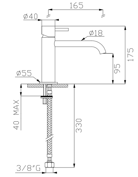 Monocomando lavabo cromato con bocca lunga senza scarico serie Tondì