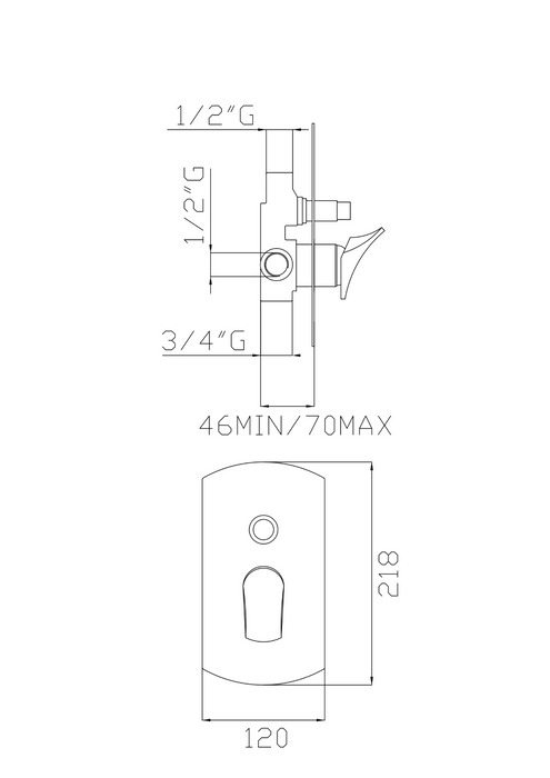 Monocomando doccia incasso cromato con deviatore a pulsante due uscite serie Bek