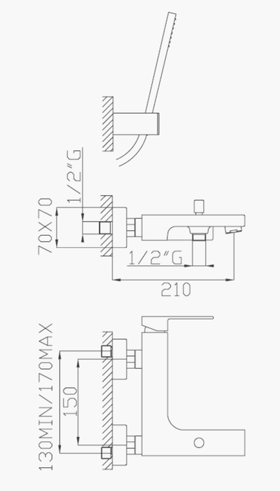 Monocomando esterno vasca cromato H-Tre con supporto duplex doccetta in ottone e flessibile cromotech