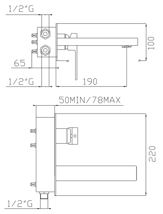 Monocomando lavabo ad incasso a parete cromo H-Tre completo di corpo incasso easy-box