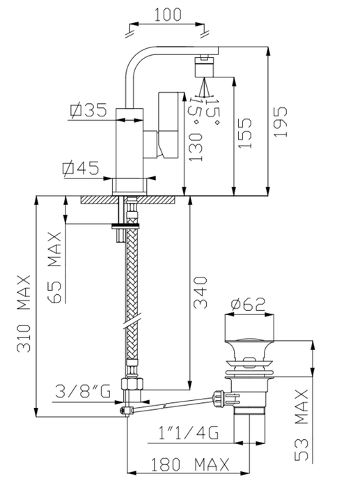 Monocomando bidet cromato con scarico da 1"1/4 serie H-Tre