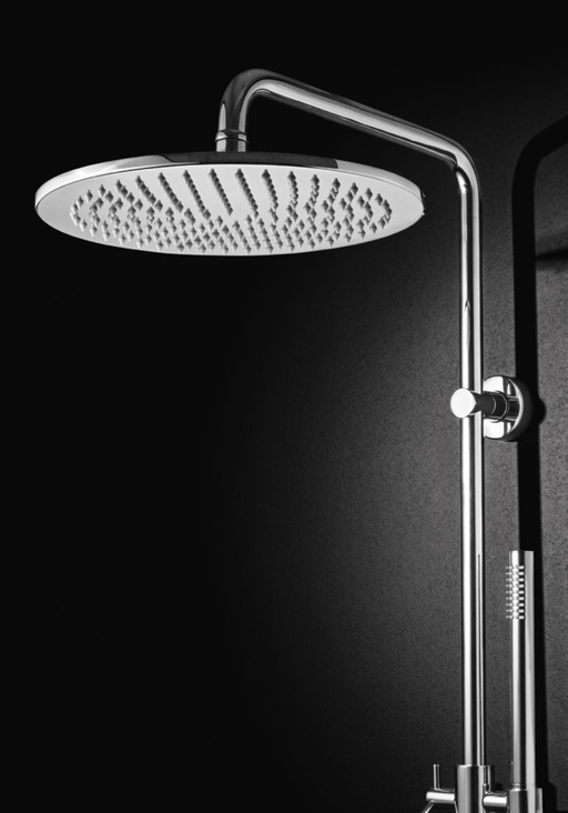 Monocomando doccia esterno cromato con colonna fissa, deviatore, flessibile silitech, soffione diametro 200mm e doccia in ABS serie Tondì