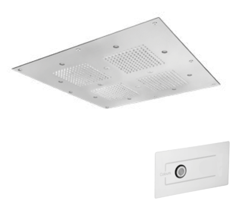 Soffione doccia inox a soffitto con cromoterapia 540x540mm a 2 getti cod.330-00