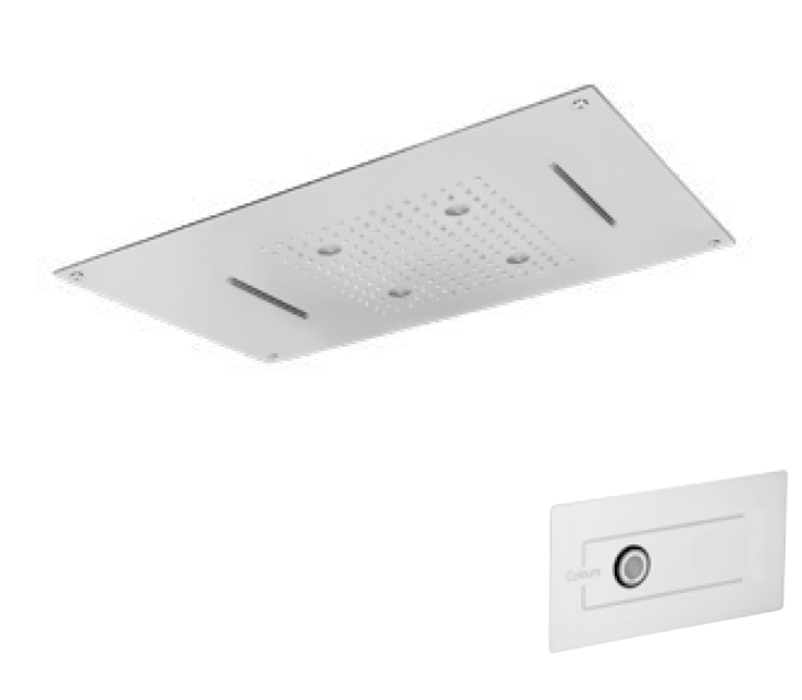 Soffione doccia inox a soffitto con cromoterapia 700x400mm a 2 getti cod.331-01