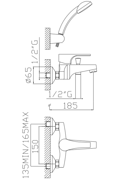 Monocomando vasca Domino cromo con supporto duplex doccetta e flessibile a doppia aggraffatura