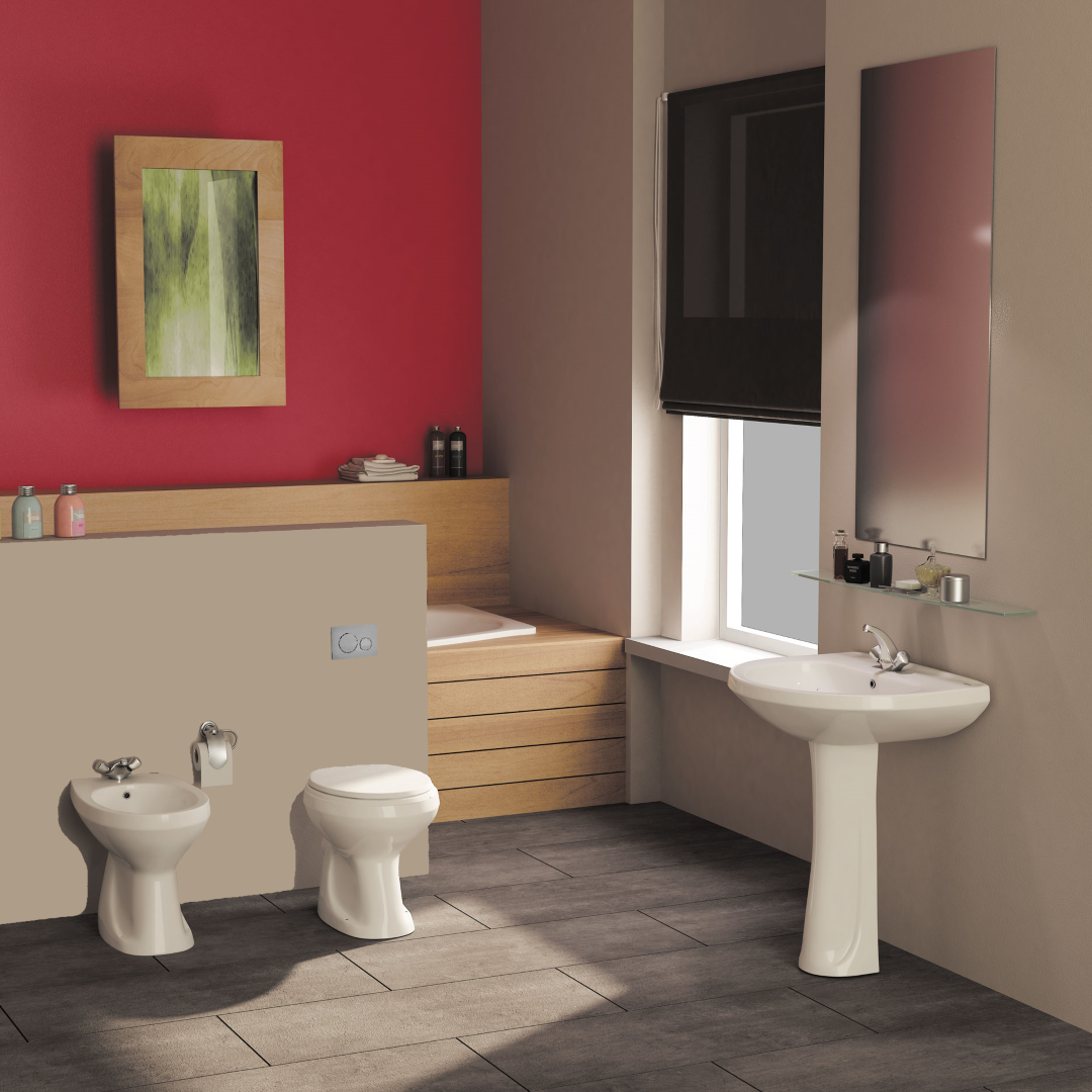 Set sanitari bagno in ceramica bianca lucida Flora completo di