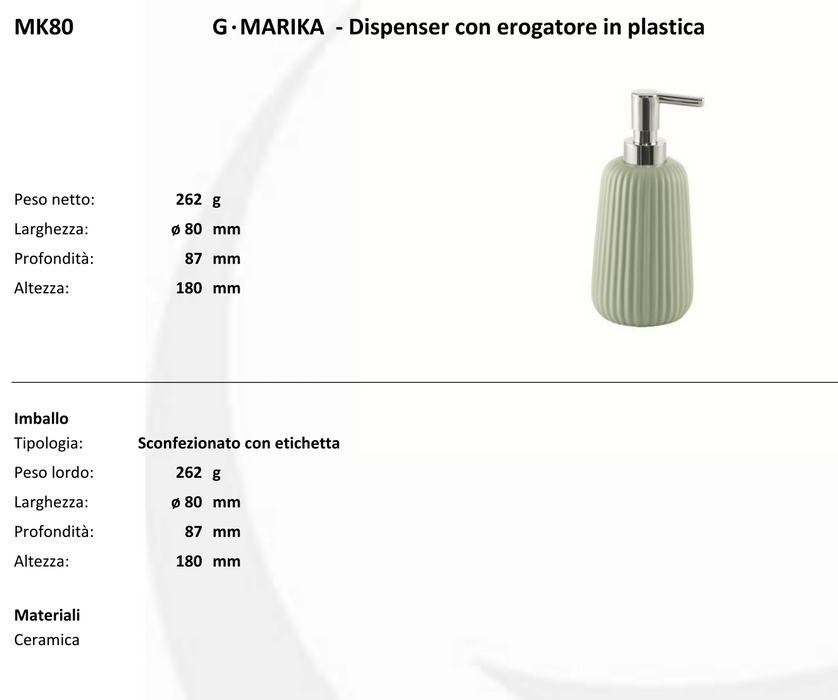 Dosasapone da appoggio in ceramica con erogatore in plastica serie Marika bianco